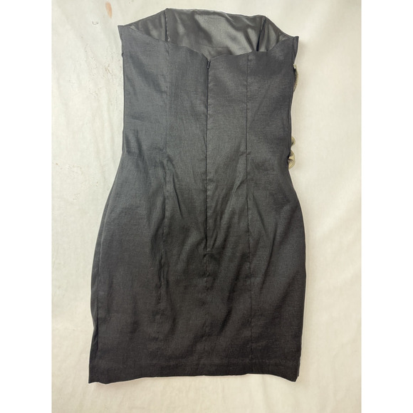 Vintage Cache Black Strapless Mini Dress Gold Floral Detail Party Cocktail Sz 4 - Picture 2 of 9
